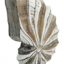 Support coquillage conque en bois déco maritime nature, blanc H28cm