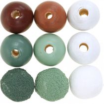 Perles en bois boules en bois pour artisanat triées vert Ø3cm 36pcs