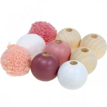 Perles en bois boules en bois pour artisanat roses triées Ø3cm 36pcs