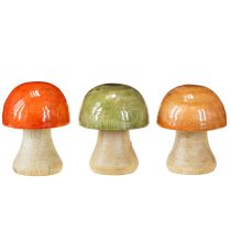 Article Champignons en bois décoratifs d'automne, verts, rouges et oranges, hauteur 6,5 cm, lot de 9.