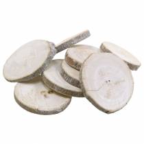 Disques en bois ronds blanchis à la chaux Ø3-4.5cm 400g dans un filet