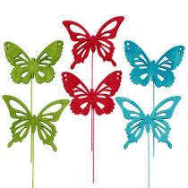 Article Papillon en bois sur fil multicolore assort. 8x6cm L27cm