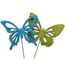 Article Papillon en bois sur fil multicolore assort. 8x6cm L27cm