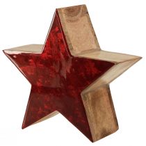 Article Étoile en bois décoration étoile rouge naturel en bois de manguier Ø24x10cm