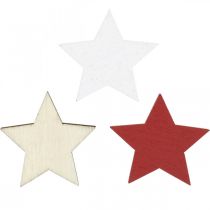 Article Décoration à disperser étoiles en bois naturel, rouge, blanc 3cm mix 72 pcs