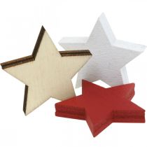 Article Décoration à disperser étoiles en bois naturel, rouge, blanc 3cm mix 72 pcs