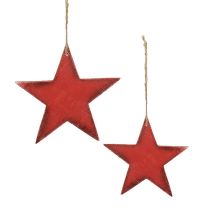 Article Étoiles en bois à suspendre 9/13cm rouge 12 pcs