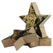 Étoiles en bois Noël noir doré brillant Ø5cm 8pcs