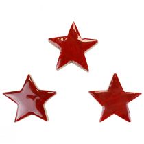 Article Étoiles en bois étoiles décoratives rouge décoration dispersée effet brillant Ø5cm 12 pcs