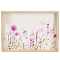 Article Plateau en bois rectangulaire nature fleurs papillon L35cm