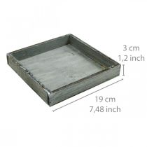 Article Plateau en bois carré gris, plateau décoratif blanchi à la chaux 19×19cm