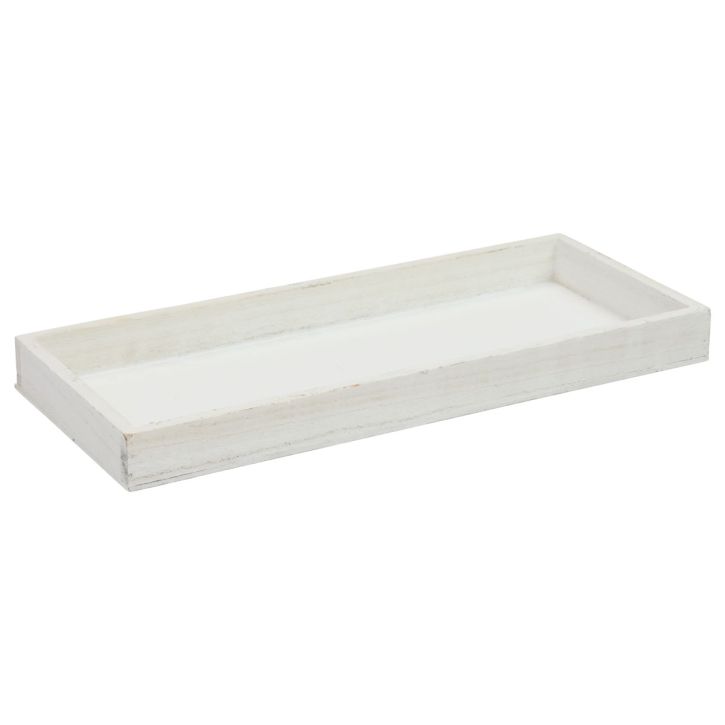 Article Plateau en bois plateau décoratif blanc shabby chic bois 35×15×3cm