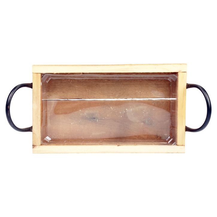 Article Plateau en bois avec poignées plateau décoratif noir naturel 30×17×5cm