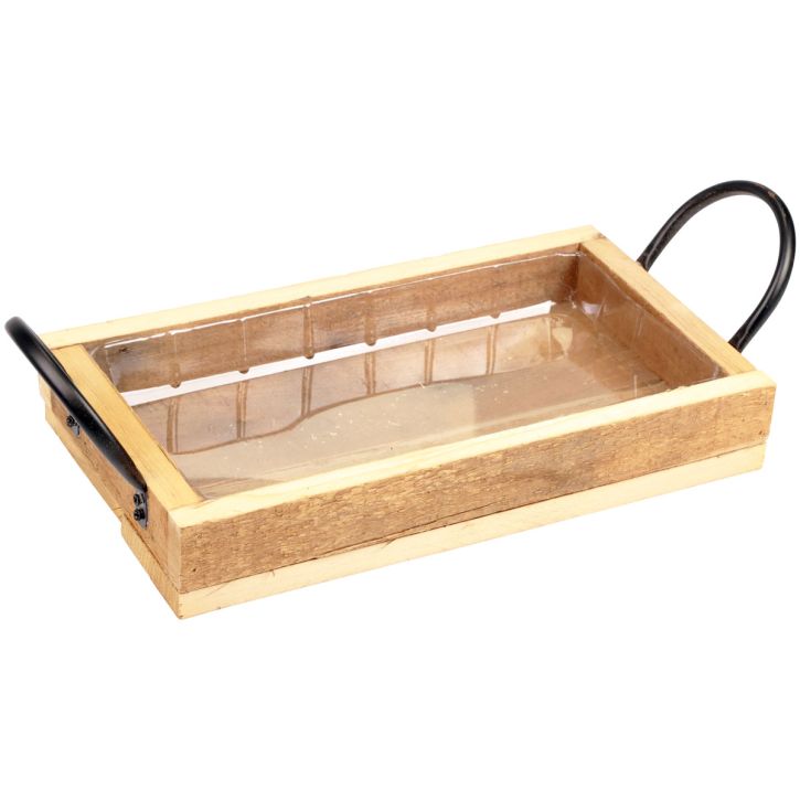 Article Plateau en bois avec poignées plateau décoratif noir naturel 30×17×5cm