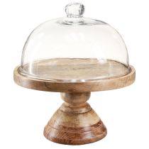 Article Assiette en bois avec dôme en verre coupole à fromage décorative Ø27cm H31cm