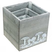 Article Cubes en bois aux champignons, déco automne, jardinière 20/16/12 cm, lot de 3