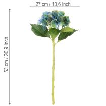 Article Fleur d'hortensia artificielle, bleu-vert, tige décorative unique, 53 cm