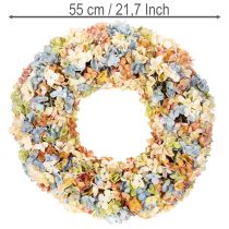 Article Couronne d'hortensias artificiels, colorée, pour porte et mur, 55 cm