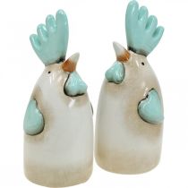 Article Décoration de cuisine en céramique coq poulet blanc bleu marron H14,5 cm 2 pcs