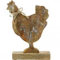 Article Poulet en bois, décoration printanière, figurine de Pâques naturel, blanchi H26cm
