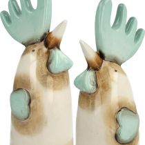Article Décoration de cuisine en céramique coq poulet bleu clair marron H23cm 2 pièces