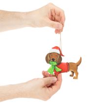 Article Décoration de Noël en forme de chien, ornement à suspendre, chien avec écharpe et chapeau, 12 cm, lot de 2