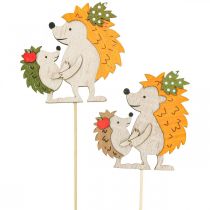 Bâton fleur hérisson avec enfant décoration automne bois 8.5cm 8pcs