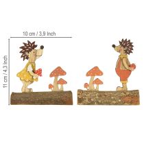 Article Hérisson aux champignons figurine d'automne hérisson en bois jaune/orange H11cm lot de 6