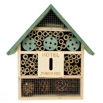 Insect Hotel Maison à Insectes en Bois Vert Naturel 26,5x9x31cm