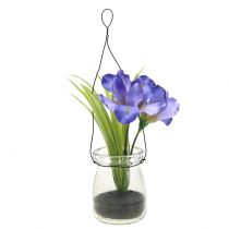 Article Iris lilas en verre à suspendre H21,5cm