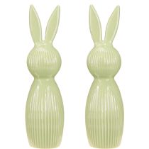 Article Figurine de lapin de Pâques en céramique vert pastel, décoration de table, 22 cm, lot de 2