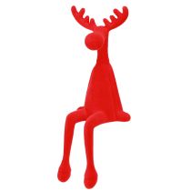 Article Déco Élan bord d’étagère Figurine assise Rouge 31cm 3pcs