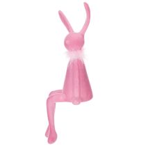 Article Décoration de Pâques : lapin à poser sur une étagère ou un buffet, avec boa en plumes, 36 cm, lot de 2.