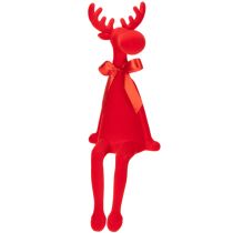 Article Figurine décorative d'élan avec nœud, assis, floqué, à poser sur une étagère, 54 cm