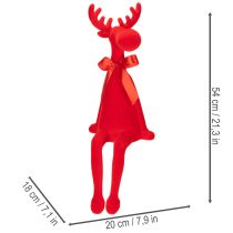 Article Figurine décorative d'élan avec nœud, assis, floqué, à poser sur une étagère, 54 cm