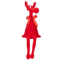 Article Figurine décorative d'élan avec nœud, assis, floqué, à poser sur une étagère, 54 cm