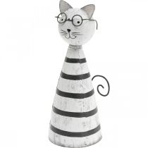 Chat à lunettes, figurine décorative à poser, figurine chat en métal noir et blanc H16cm Ø7cm