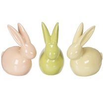 Article Figurine décorative de lapin en céramique pour une Pâques élégante, 11 × 6,5 × 12,5 cm, lot de 3