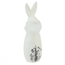 Article Lapin en céramique lapins blancs plumes décoratives fleurs Ø6cm H20.5cm