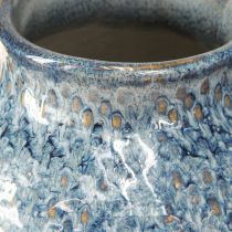 Article Vase en céramique émaillé bleu et blanc aspect tressé H18,5cm