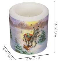 Article Bougie pilier 10 cm, motif paysage d'hiver avec âne et chien