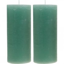 Article Bougies piliers en jade vert 85 x 200 mm, lot de 2 - Bougies décoratives teintées dans la masse, longue durée de combustion