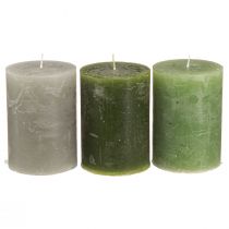 Article Bougies vert 3 couleurs piliers unis 70x100mm 12 pcs