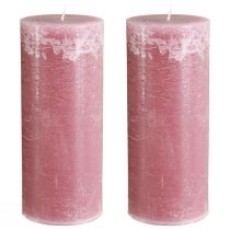Article Bougies piliers roses, aspect marbre rose antique, 85 × 200 mm, lot de 2, pour la décoration et les cadeaux
