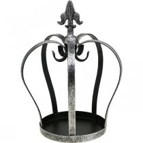 Déco couronne aspect argent vieilli métal Ø18cm H26cm