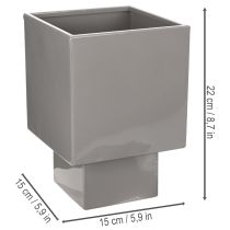 Article Pot de fleurs cubique gris avec socle pour une décoration moderne, 22 cm