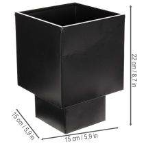 Article Pot de fleurs cubique noir avec socle, style moderne, 22 cm
