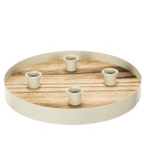 Article Porte-bougies pour quatre bougies coniques, plateau rond en bois, 25 cm