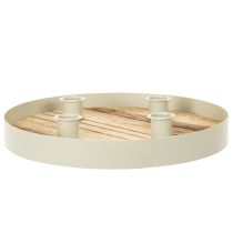 Article Porte-bougies pour quatre bougies coniques, plateau rond en bois, 25 cm