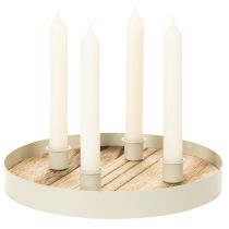 Article Porte-bougies pour quatre bougies coniques, plateau rond en bois, 25 cm